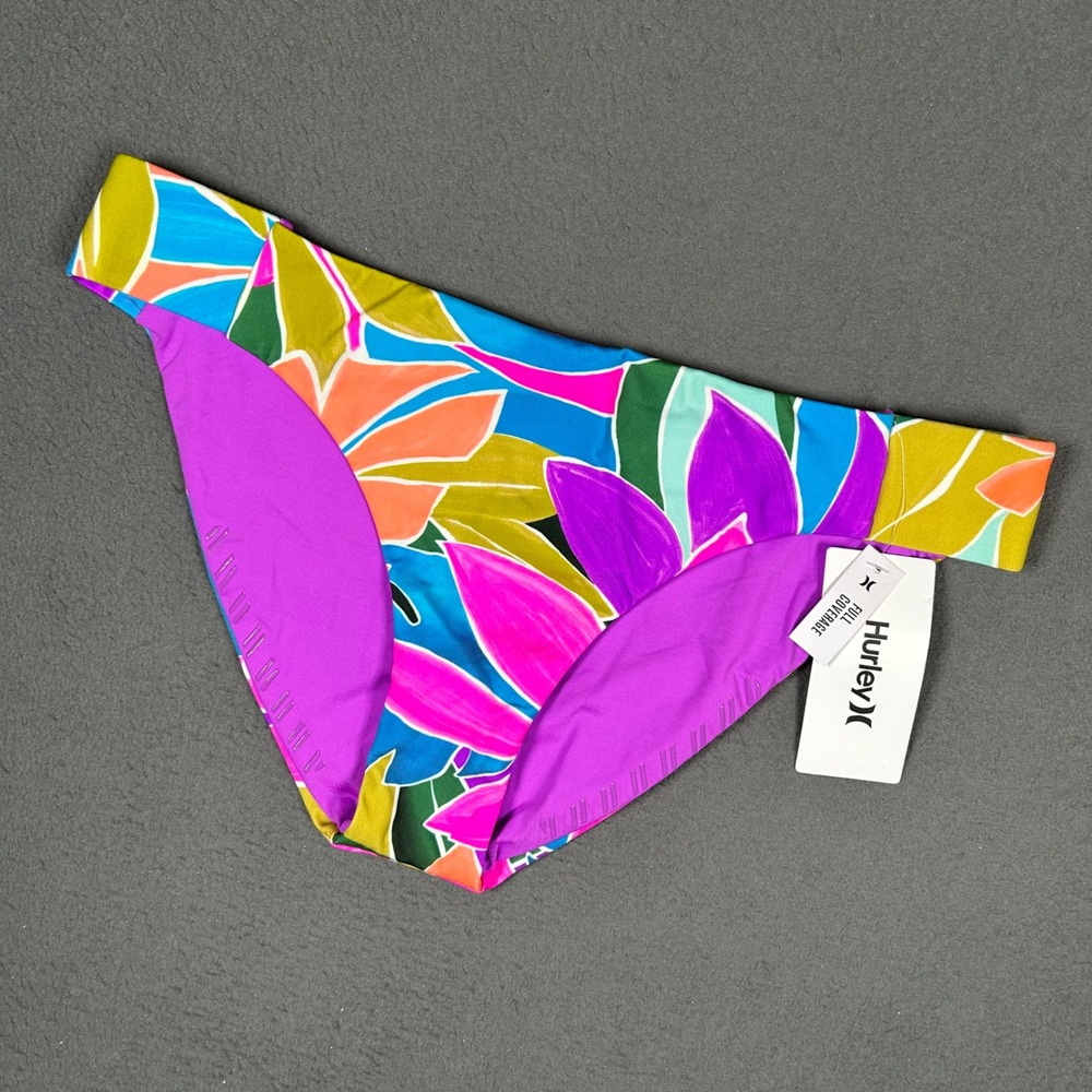 Hurley Bikini Bottoms Women M Multicolor Floral Full Coverage Swimwear NEW